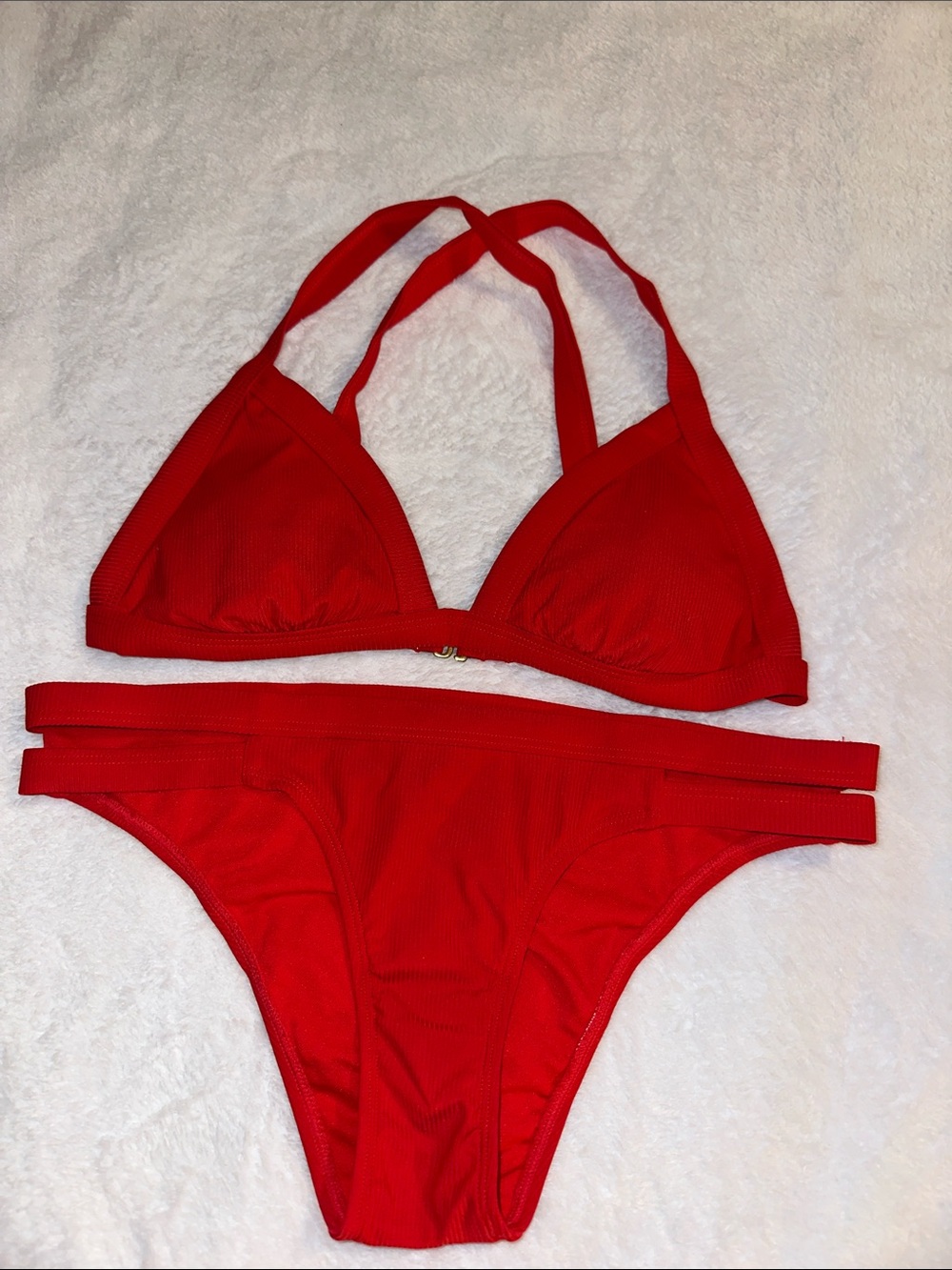 Xhilaration/Taget Red Ribbed Triangle Bikini Set
